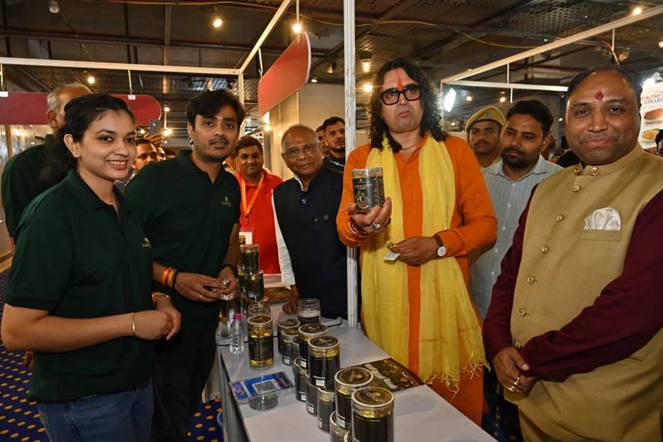 Shri Balmukund Acharya at the Laddum stall